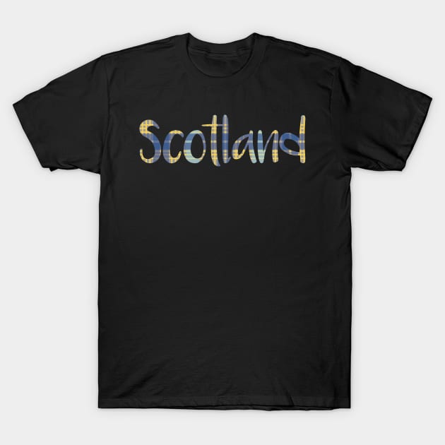 SCOTLAND, Blue and Yellow Tartan Style Design T-Shirt by MacPean